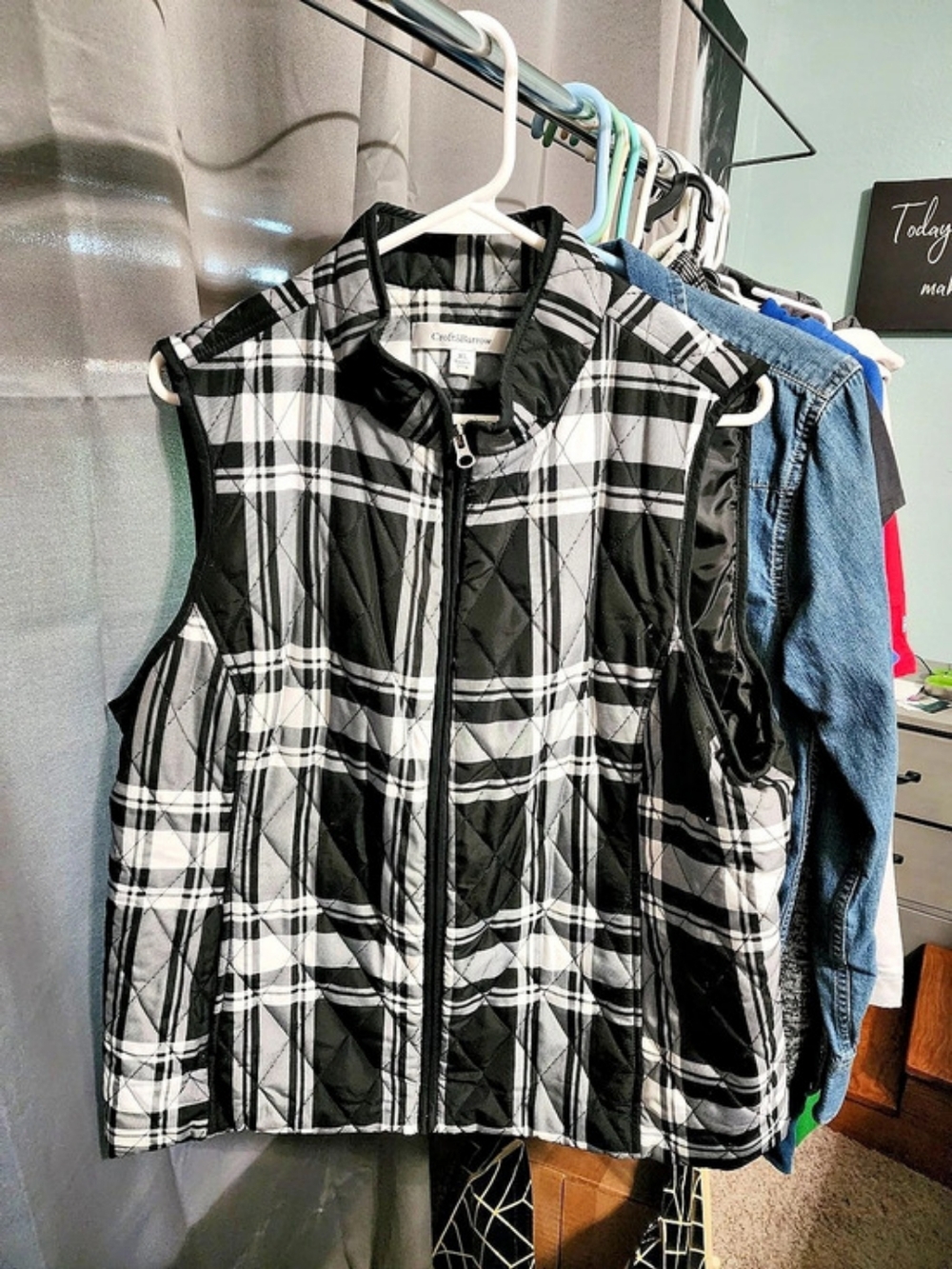 Croft&Barrow Plaid Quilted Vest in Black & White Size XL